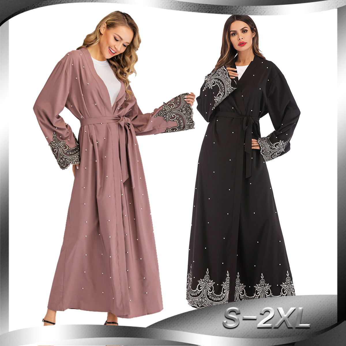 EBay Hot Sale Middle Eastern Muslim Long-sleeved Embroidered Beaded Robe Women Arab Long Cardigan
