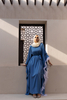 Cross-border Fashion Stitching Feather Elegant Loose Plus Size Muslim Robe Bat Sleeve Women's Dress