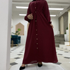 New Fashion Muslim Lapel Solid Color Long Skirt Full Button Slim Dress 