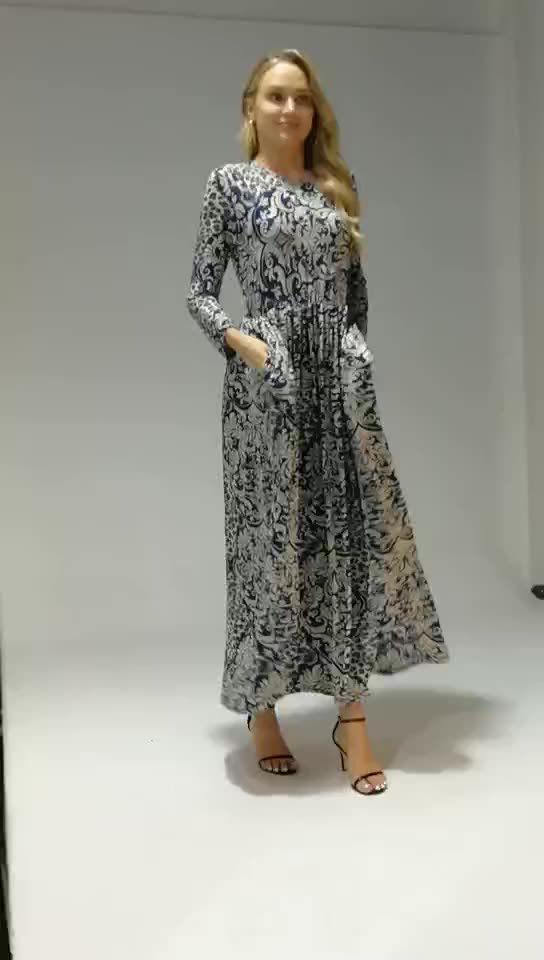 European And American Plus Size Women's Retro Printed Dress Bohemian Long Skirt