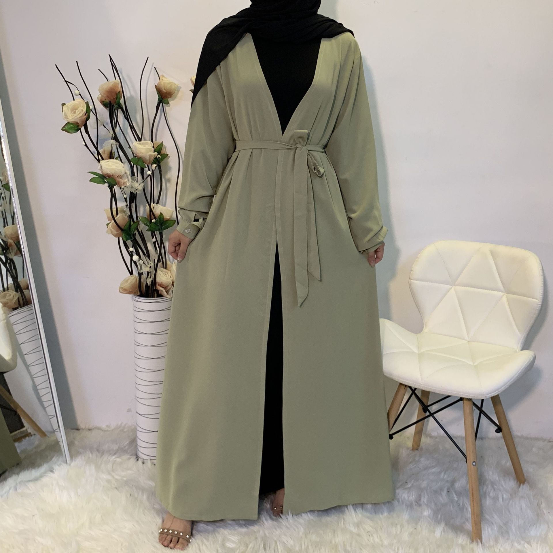 Middle Eastern Muslim New Fashion Lace Dubai Arab Cardigan Robe