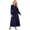 New Fashion Muslim Lapel Solid Color Full Button Slim Dress Long Skirt