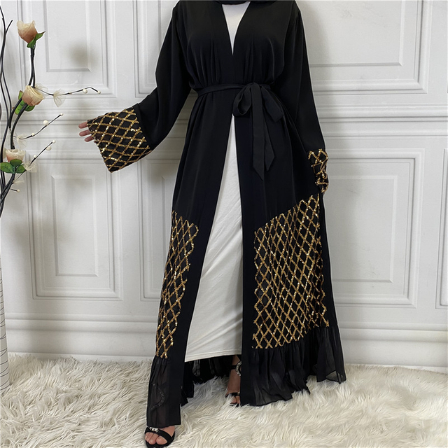 Cross-border Hot Style Sequin Embroidery Outer Gown Dubai Middle East Women's Chiffon Cardigan