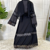 New Fashion Black Lace Stitching Polka Dot Turkish Islamic Cardigan Muslim Abaya