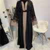New Fashion Women's Lace Stitching Beaded Lace Muslim Cardigan Robe