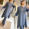  Prayer Modest Top Printing Dubai Thobe Islamic Clothing 2pieces Women Two Piece Pants Maxi Suit 2022 Kurti Burka Muslim Blouse Set
