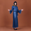 2022 Muslim Summer New Loose Butterfly Long-sleeved Embroidered Denim Dress Muslim Robe