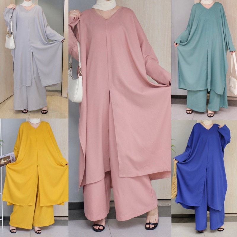  Dubai Top Suit 2022 Kurti Prayer Modest Pants Islamic Clothing Burka Thobe Solid Color Two Piece 2pieces Muslim Women Maxi Sets