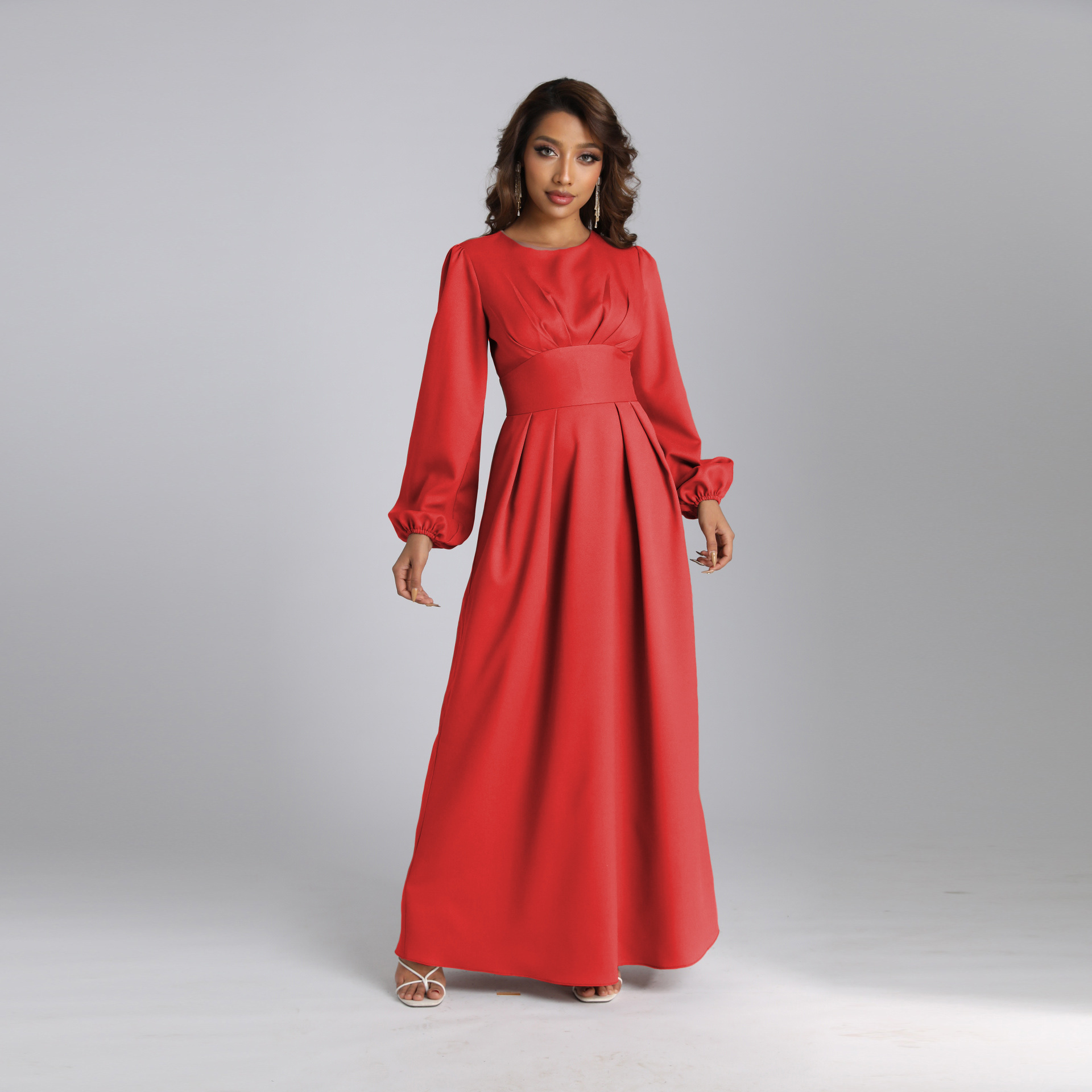 2022 New Slim And Waist Pure Color Elegant Long Skirt Muslim Abaya