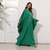 2022 Muslim New Spring Green Elegant Loose Embroidered Bat Sleeve Round Neck Long Robe