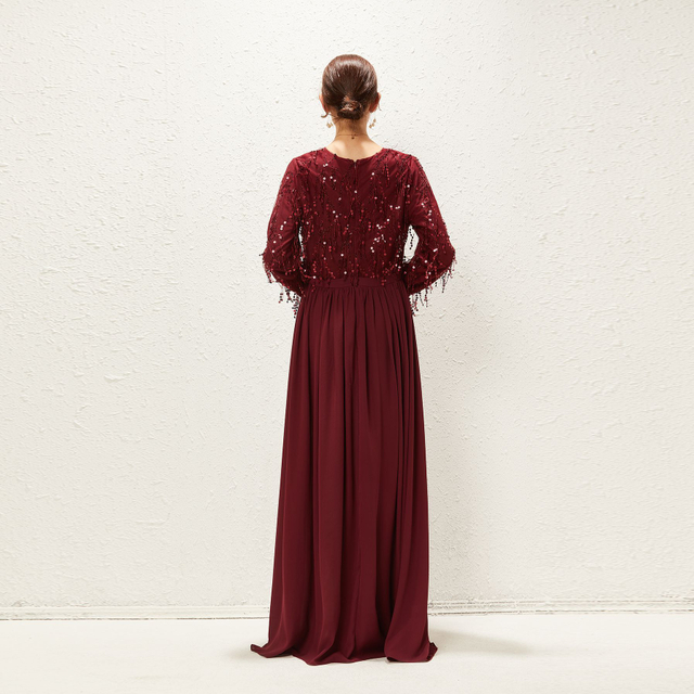 2022 Muslim Fashion Embroidered Sequins Stitching Chiffon Pure Color Loose And Elegant Dubai Long Skirt