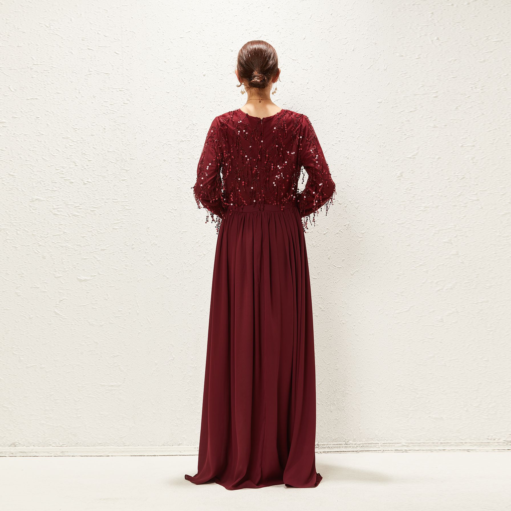 2022 Muslim Fashion Embroidered Sequins Stitching Chiffon Pure Color Loose And Elegant Dubai Long Skirt