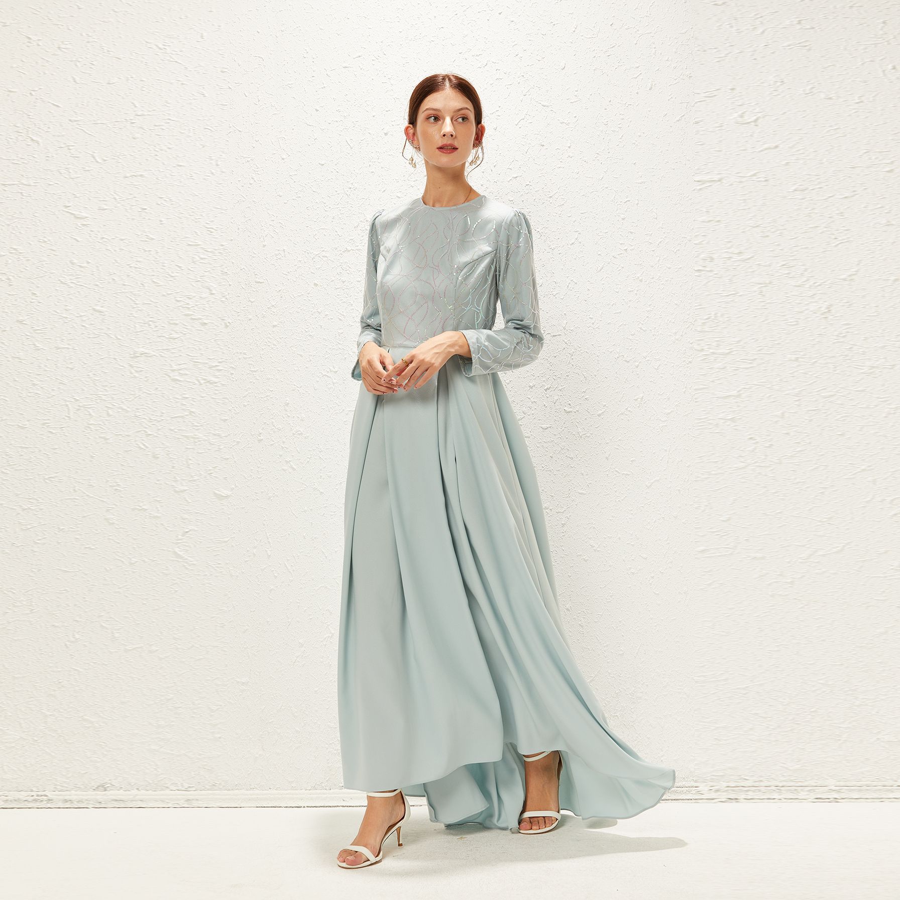 2022 Muslim Slim Elegant Arab Solid Color Thickening High Elasticity Linen Front Short Back Long Dress
