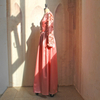 2022 Muslim Arab Elegant Pink Crystal Satin Sticker 3D Embroidery Fashion Arab Women