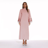 2022 Elegant Solid Color Middle East European And American Long Ethnic Style Round Neck Sequined Feather Sleeve Long Skirt