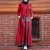2022 Muslim New Style Cotton And Linen Printed Linen Ethnic Style Literary And Artistic Big Swing Long Pullover Dress