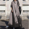 2022 Muslim Plus Size Women's Spring And Autumn Printed Cotton And Linen Retro Folk Style Loose Long-sleeved Big Swing Dress