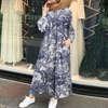 2022 Muslim New Spring And Autumn Cotton And Linen Print Retro Ethnic Casual Plus Size Women's Long-sleeved Loose Long Dress