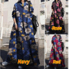 2022 Spring And Autumn Fashion Plus Size Women's Cotton Linen Printed Retro Big Swing Stand Collar Loose Dress Muslim Clothes