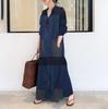 2022 Muslim Plus Size Women's Cotton And Linen Dark Grid Printing Long-sleeved Simple Loose Casual Long Shirt Dress