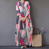 2022 Muslim Cotton And Linen Printed National Wind Retro Hedging Loose Round Neck Long Irregular Dress