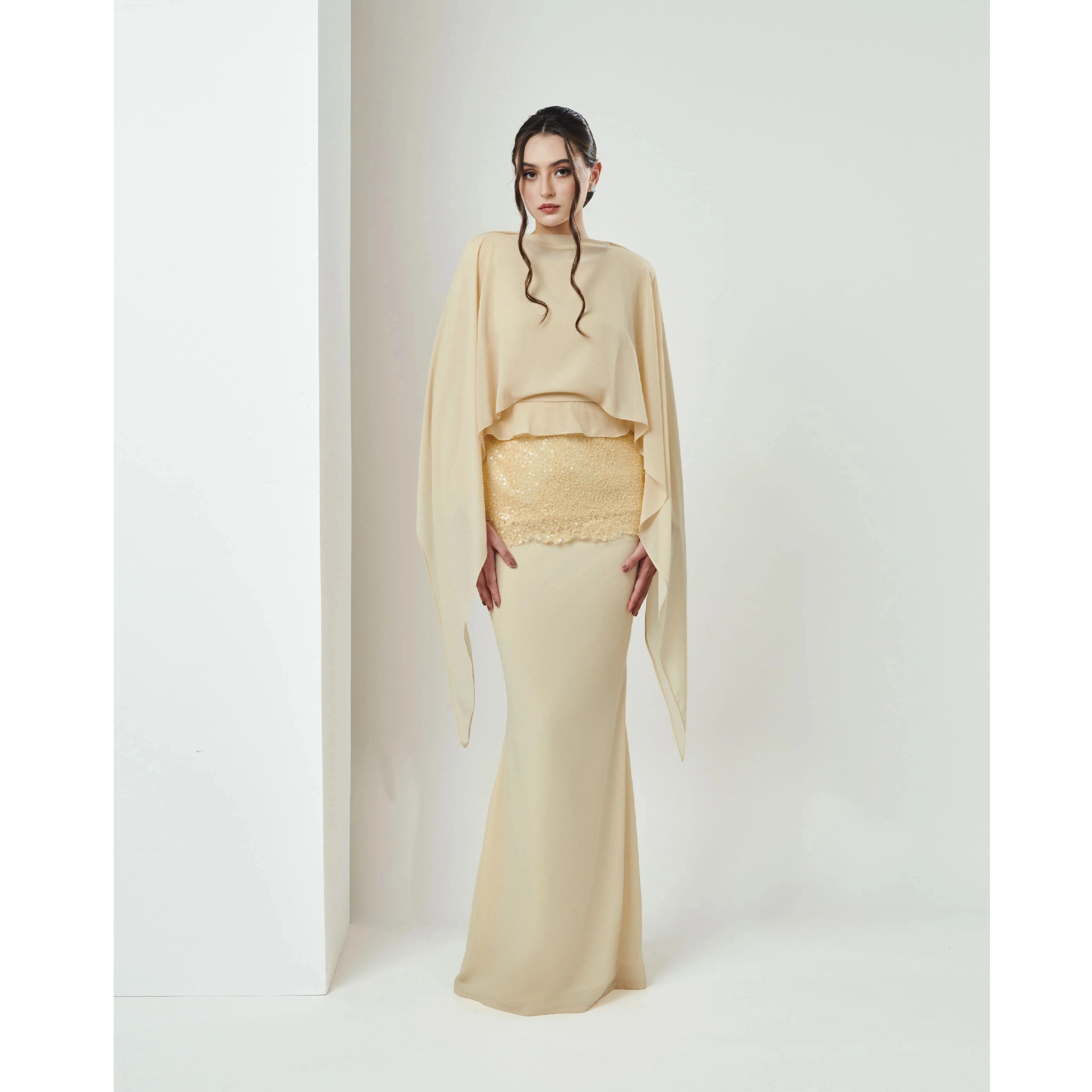 SIPO TIMELESS RAYA 2024 Design french beaded lace Baju Kurung - BUTTER CREAM
