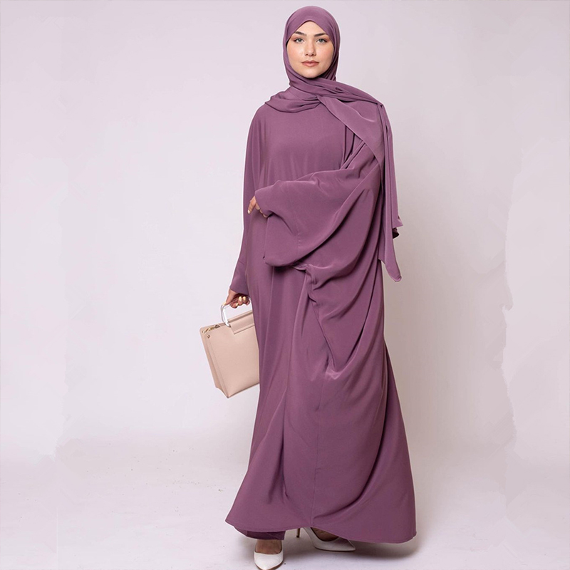 SIPO Bat Sleeve Women Islamic Dresses Adults Long Sleeve Muslim Dress Female Solid Color Galabia Jilbab