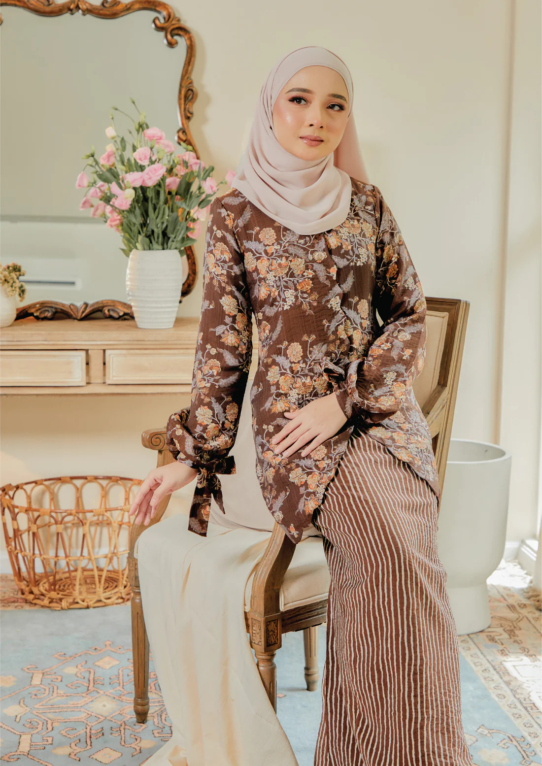 SIPO Eid Oem Malaysia kurung Muslimah Wanita Polyester Cotton floral printing Dress Modern Baju Kurung