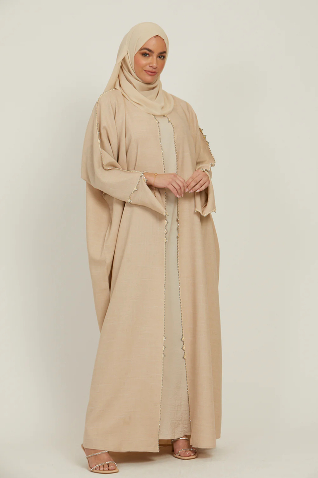 SIPO Luxury Crochet Hand Stitched Three Piece Open Abaya Set Islamic Clothing Luxury Hidjab Robe Muslim Abaya