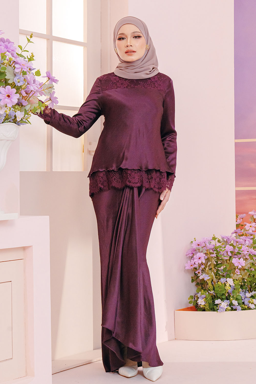 SIPO High Quality Modest Wear Malaysia Baju Kurung Mini Scallop Kurung with French Lace for Women