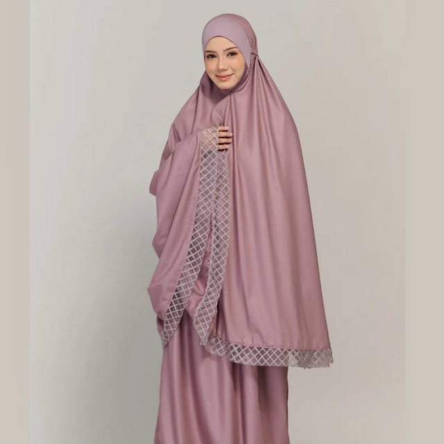 SIPO Plain Solid Color Telekung Premium Japaneese Cotton Malaysia Prayer Dress with Lace Muslim Clothing