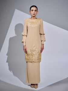SIPO Wholesale Latest 2024 Factory Price Elegant Muslim Dress Malaysia Baju Kurung Sequin Lace And Mini Puff Shoulder Women Dress