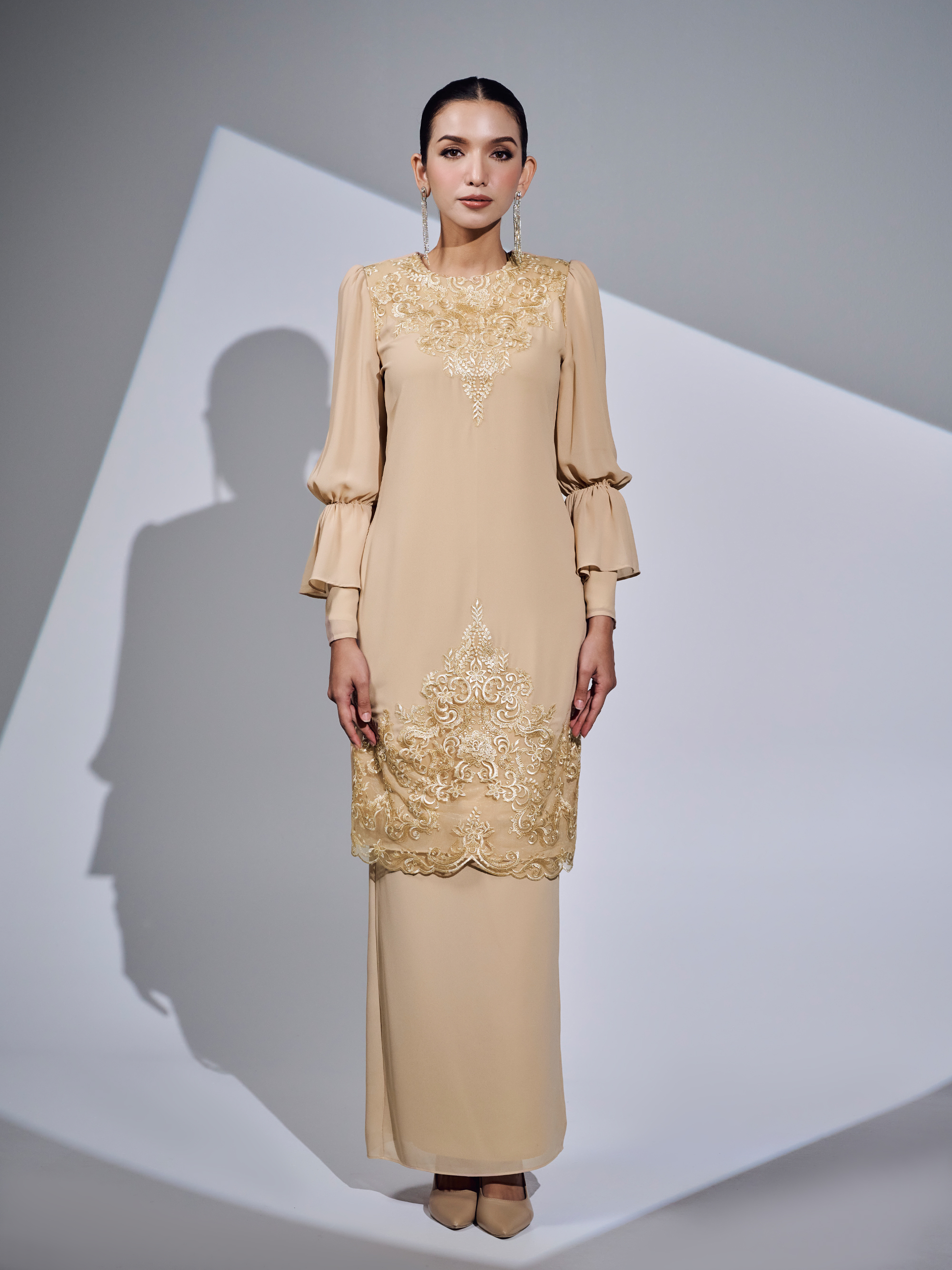 SIPO Wholesale Latest 2024 Factory Price Elegant Muslim Dress Malaysia Baju Kurung Sequin Lace And Mini Puff Shoulder Women Dress