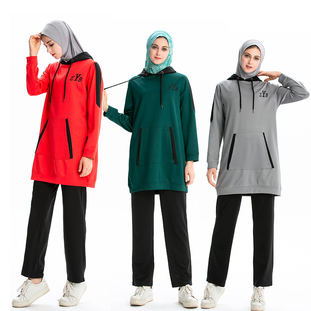 SIPO Free Shipping Jackets Knit Fabric Islamic Long Blouse Muslim Sports Clothing Women Sportswear Dubai Abaya