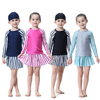 Kids Color Stitching Striped Long Sleeve And Skirts Three-Piece Islamic Muslim Swimsuit Swimwear