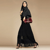 New Fashion Black Lace Stitching Polka Dot Turkish Islamic Cardigan Muslim Open Abaya