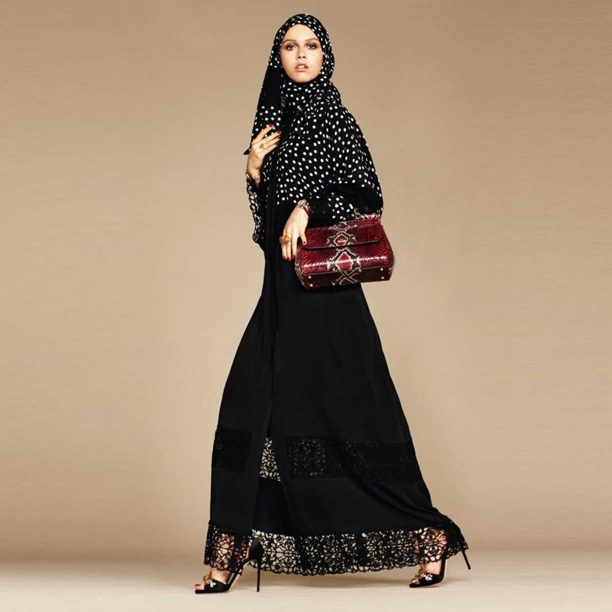 New Fashion Black Lace Stitching Polka Dot Turkish Islamic Cardigan Muslim Open Abaya