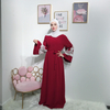 New Design Hotsale Fashion Turkish Trumpet Lace Sleeves Red Color Muslim Dresses
