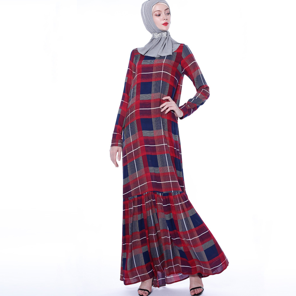 Long Sleeve Round Collar Islamic Maxi Dress Muslim Women's Causal Dresses