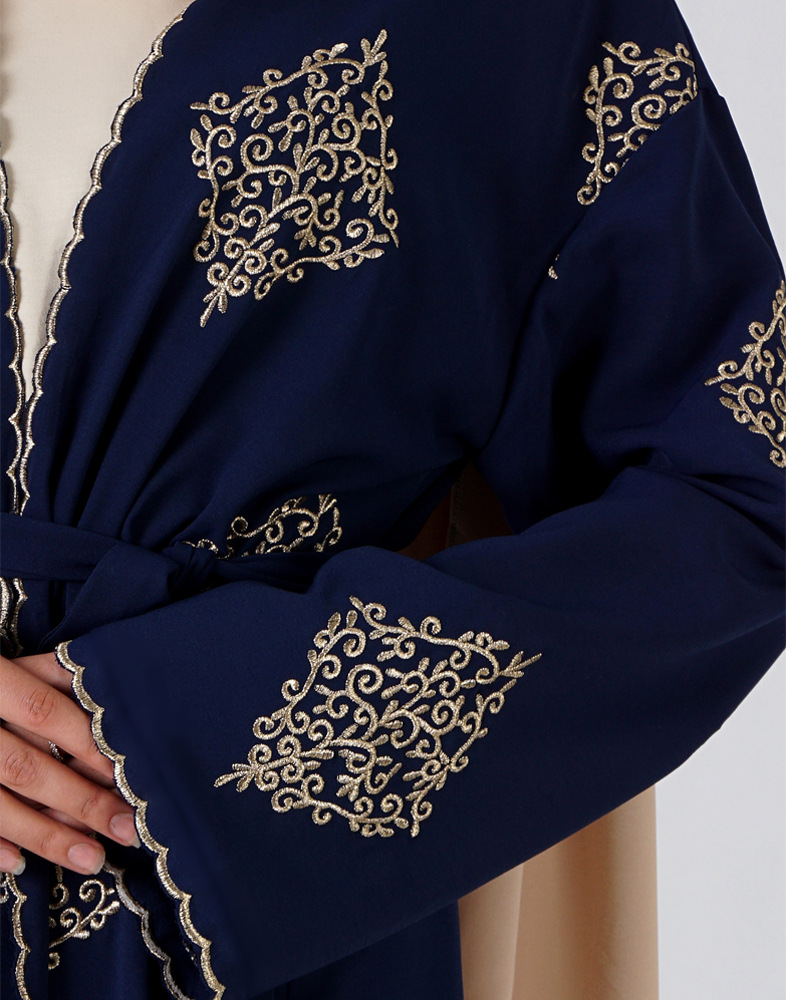 Embroidery Flower Muslim Islamic Clothing Kimono Cardigan Front Open Abaya (6)