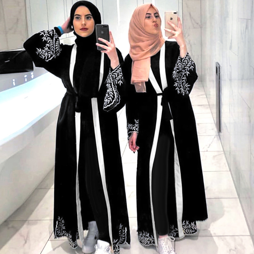 Polyester Fancy Dresses Kimono Front Lace Islamic Clothing Open Abaya Muslim (7)