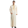 Jubba Adults Stand Collar Embroidered Cotton Black Long Sleeve Solid Muslim Islamic Clothing Men Thobe
