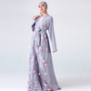 Floral Embroidery Flower Tulle Opened Open Cardigan Abaya Muslim Islamic Abaya