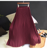 Casual Pure Solid Color Chiffon Elastic Waist Long Pleated Dress Muslim Islamic Skirt