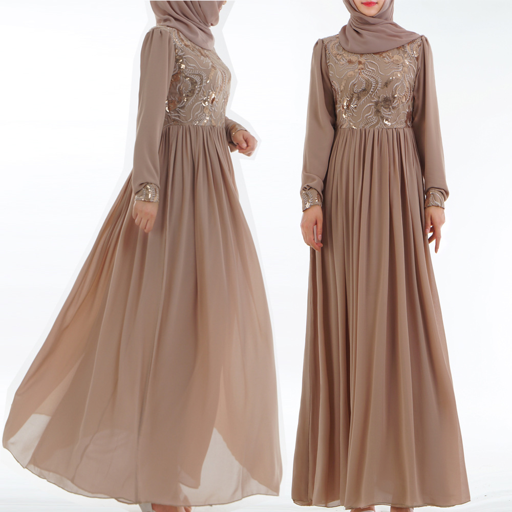 Two Layer Chiffon Fabric Islamic Abaya Dresses Women Clothing For Party