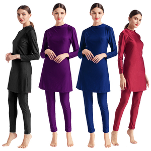 Slim Swimsuit Three-piece Conservative Large Size Pure Color Muslim Swimsuit