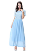 Dubai Crew Neck Double Chiffon High Elastic Short Sleeve Muslim Islamic Women Abaya Dress Clothing With Lace