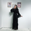 Middle East Sequin Flare Sleeve Modest Open Abaya Kimono