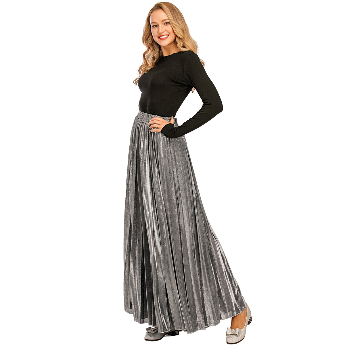 Simple And Versatile Womens Spring And Summer Waist A-line Pleated Skirt (13)