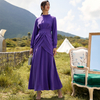 Standing Neck Waist Draw Fold Lantern Sleeve Muslim Islamic Abaya